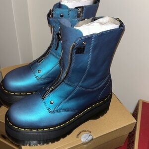 Iridescent deep blue Jetta hi max  platform doc marten boots